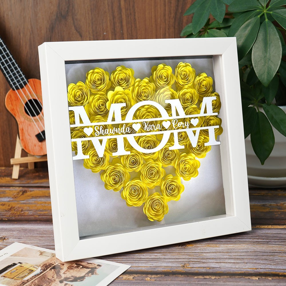 Custom Mom Flower Shadow Box With Kids Name For Mother's Day