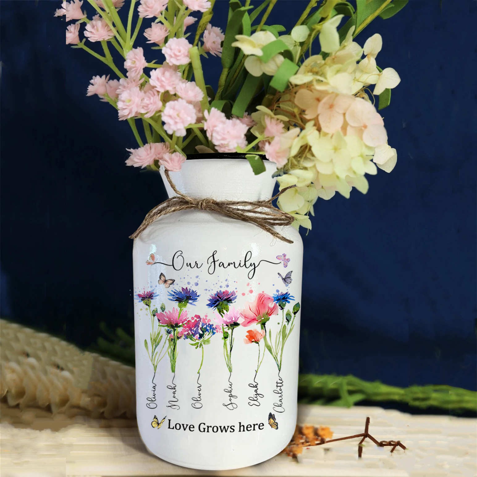 Custom Our Family's Garden Vase With Grandkids Name and Birth Flower For Mother's Day