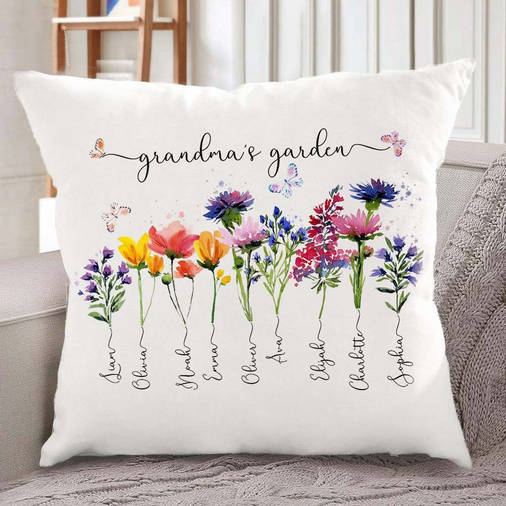 Personalized Grandma's Garden Birth Month Flower Pillow For Mother's Day Gift