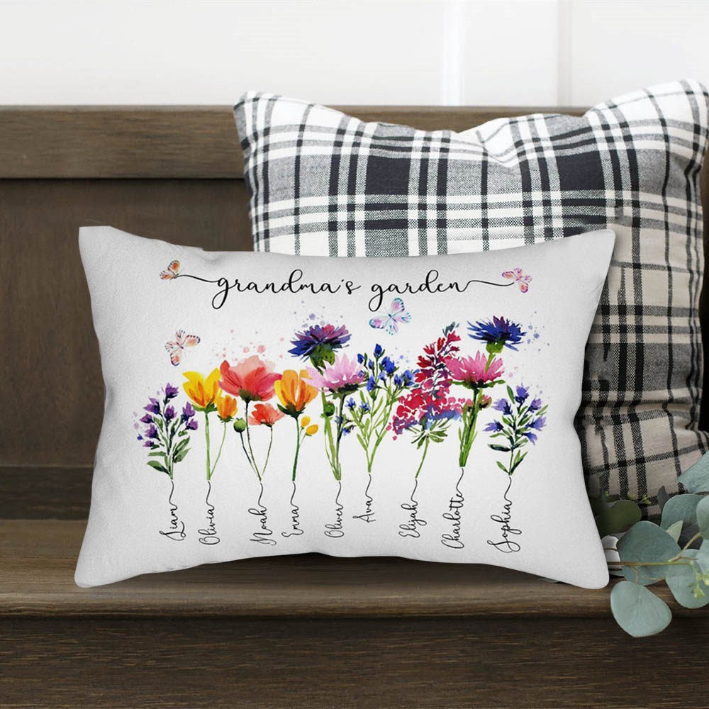 Personalized Grandma's Garden Birth Month Flower Pillow For Mother's Day Gift