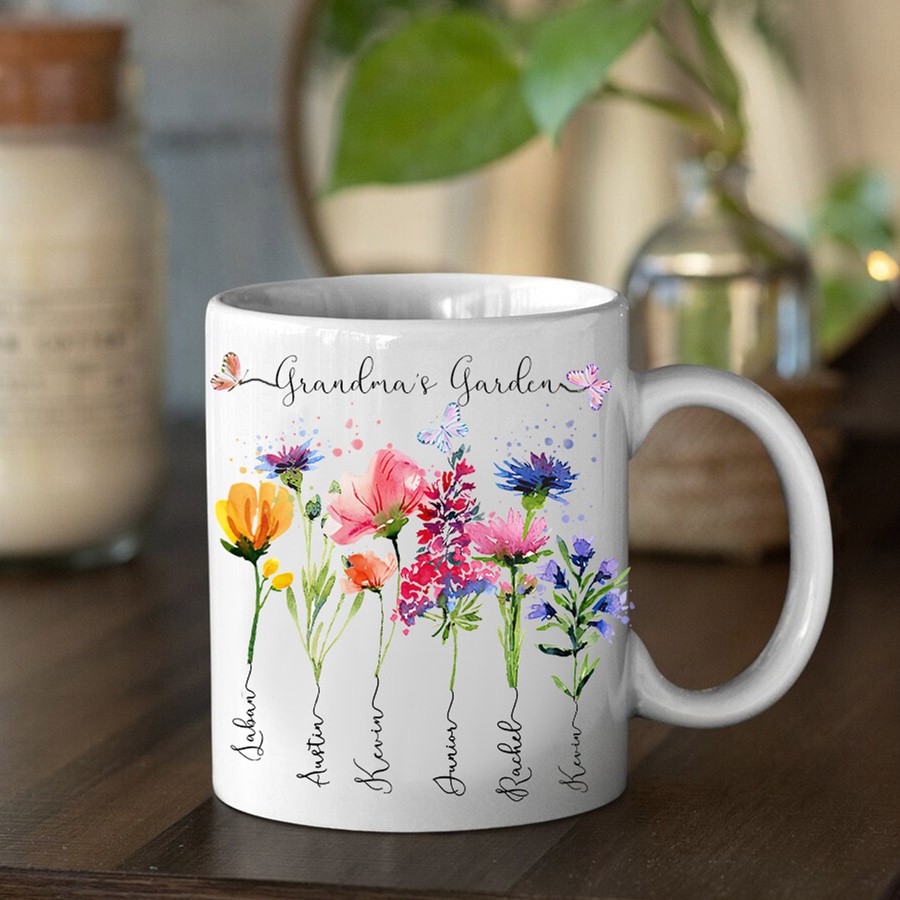 Custom Grandma's Garden Mug Birth Month Flower With Grandchildren Name Gift Ideas For Mother's Day