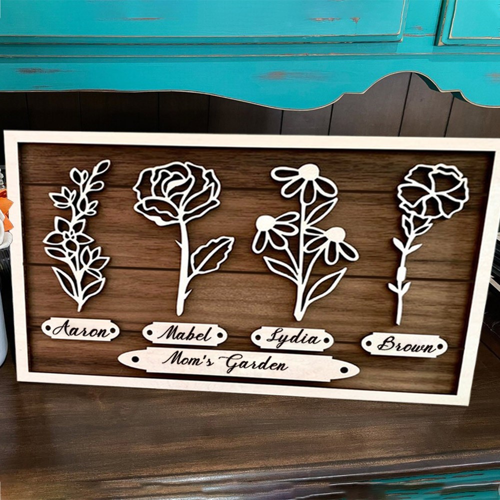 Custom Mom's Garden Birth Flower Wood Sign Home Decor Wall Art For Mother's Day Gift Ideas