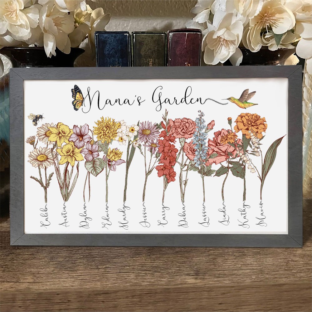 Personalized Nana's Garden Birth Flower Wood Sign With Grandchildren Name Home Wall Art For Mother's Day