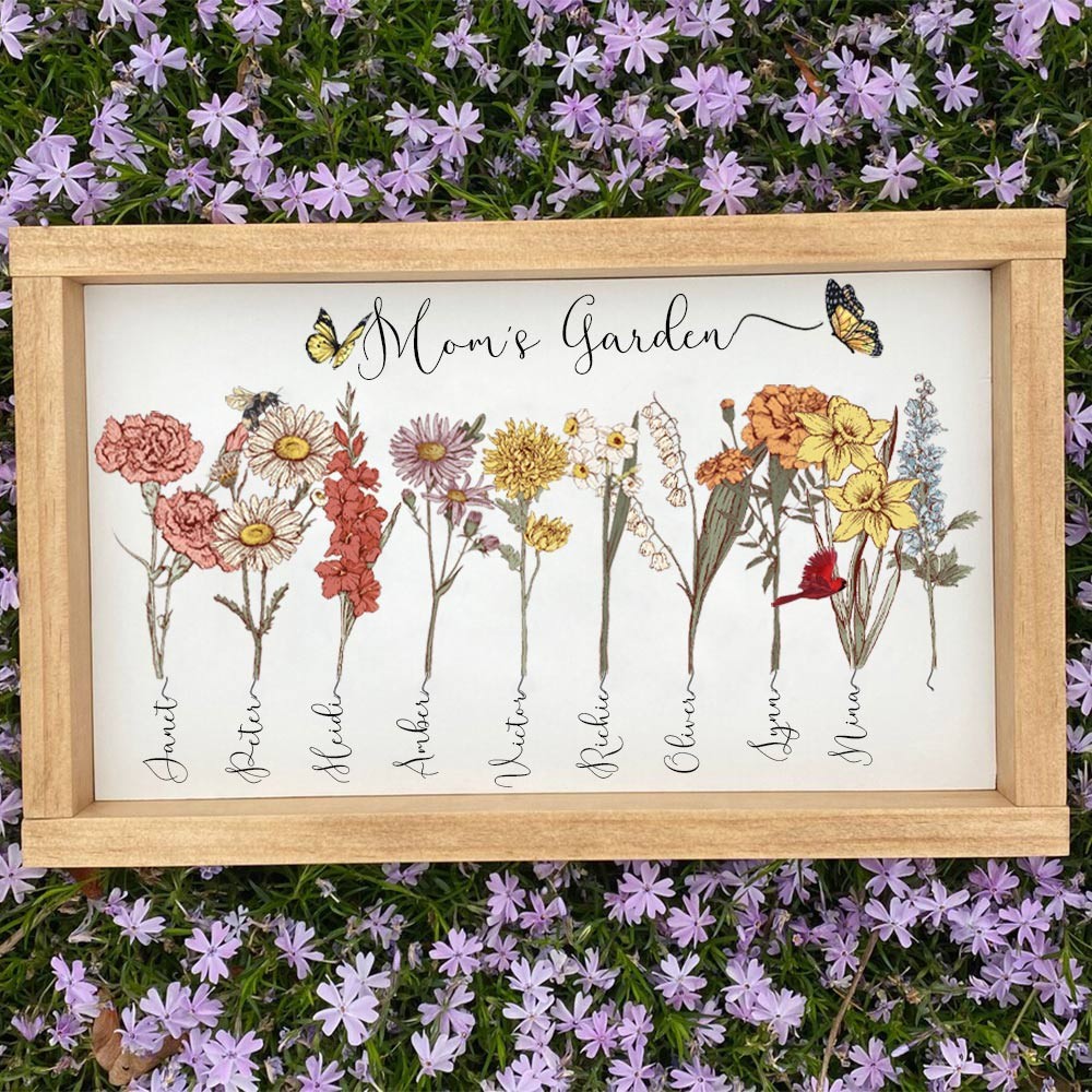 Personalized Mom's Garden Birth Flower Frame With Children Name Home Wall Art For Mother's Day