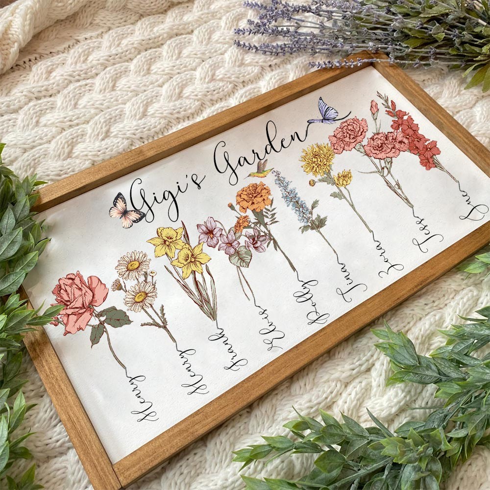 Personalized Gigi's Garden Birth Flower Frame With Grandchildren Name Home Wall Art For Mother's Day