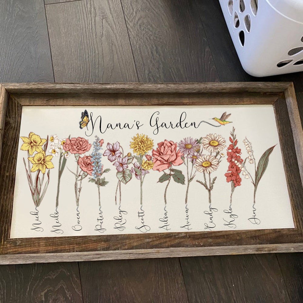 Personalized Nana's Garden Birth Flower Frame With Grandchildren Name Home Wall Art For Mother's Day