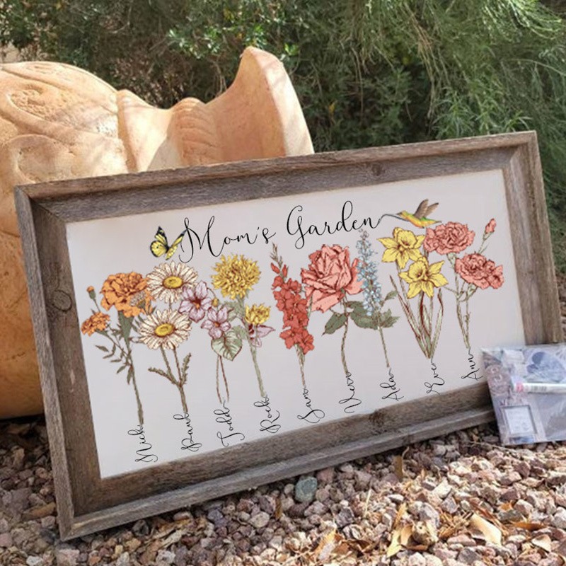 Personalized Mom's Garden Birth Flower Frame With Children Name Home Wall Art For Mother's Day