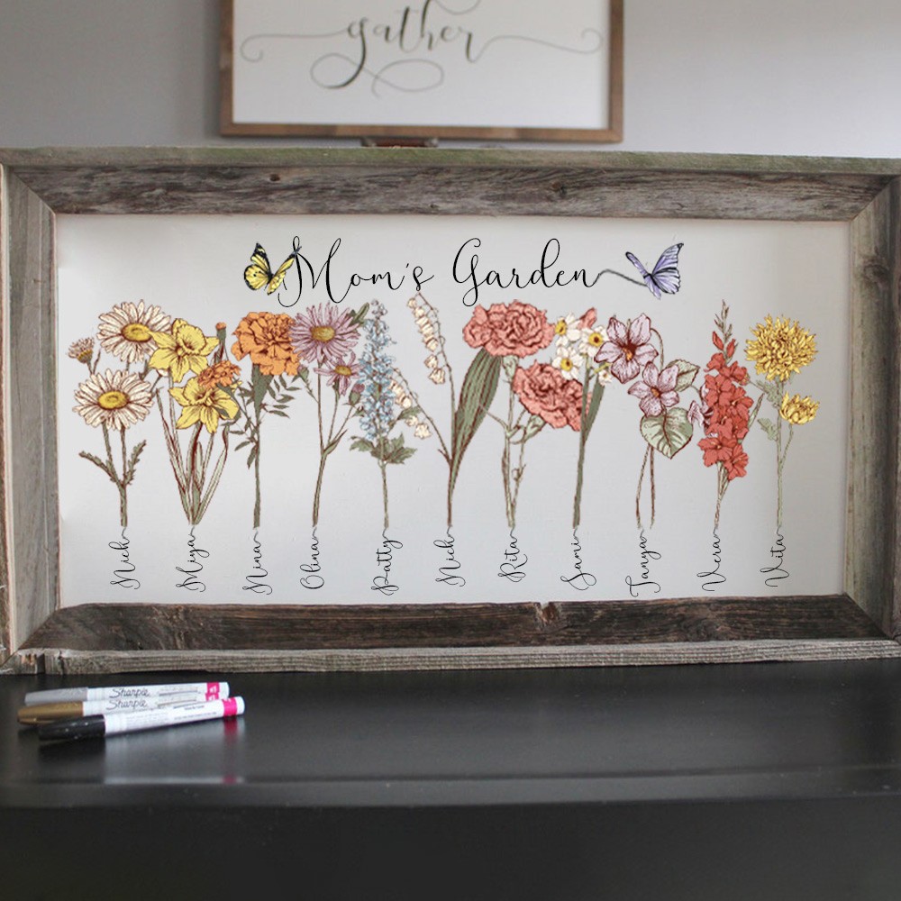 Personalized Mom's Garden Birth Flower Frame With Children Name Home Wall Art For Mother's Day