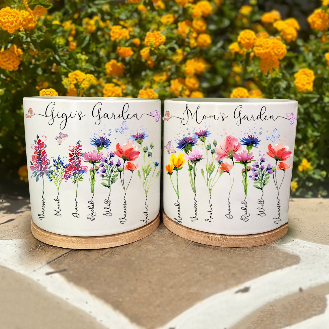 Personalized Garden of Love Birth Month Flower Pot For Mom Grandma Mother's Day Gift