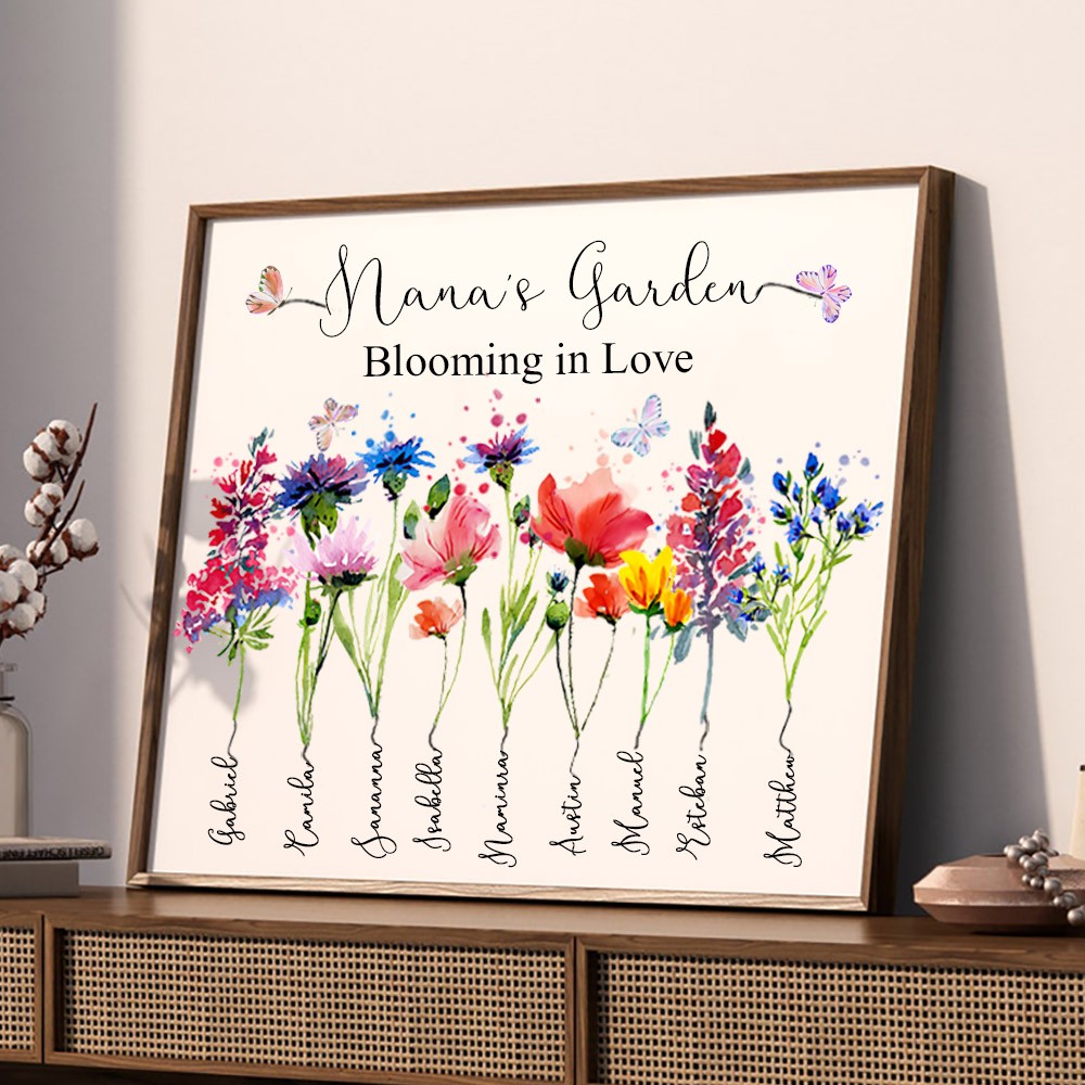 Personalized Nana's Garden Blooming in Love Birth Flower Wood Sign For Mother's Day Gift