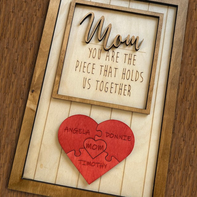 Mom Puzzle Pieces Personalized Engraved Wood Sign Home Wall Decor For Mothers Day Gift