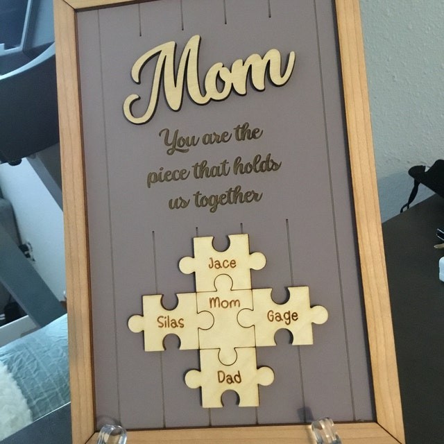 Mom Puzzle Pieces Personalized Engraved Wood Sign Home Wall Decor For Mothers Day Gift