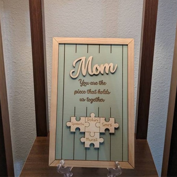 Mom Puzzle Pieces Personalized Engraved Wood Sign Home Wall Decor For Mothers Day Gift