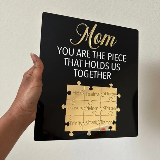 Mom Puzzle Pieces Personalized Engraved Wood Sign Home Wall Decor For Mothers Day Gift