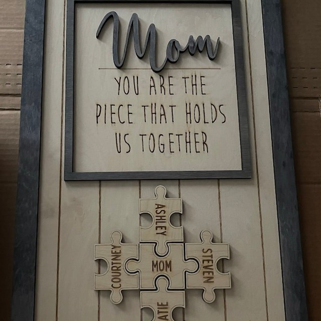 Mom Puzzle Pieces Personalized Engraved Wood Sign Home Wall Decor For Mothers Day Gift