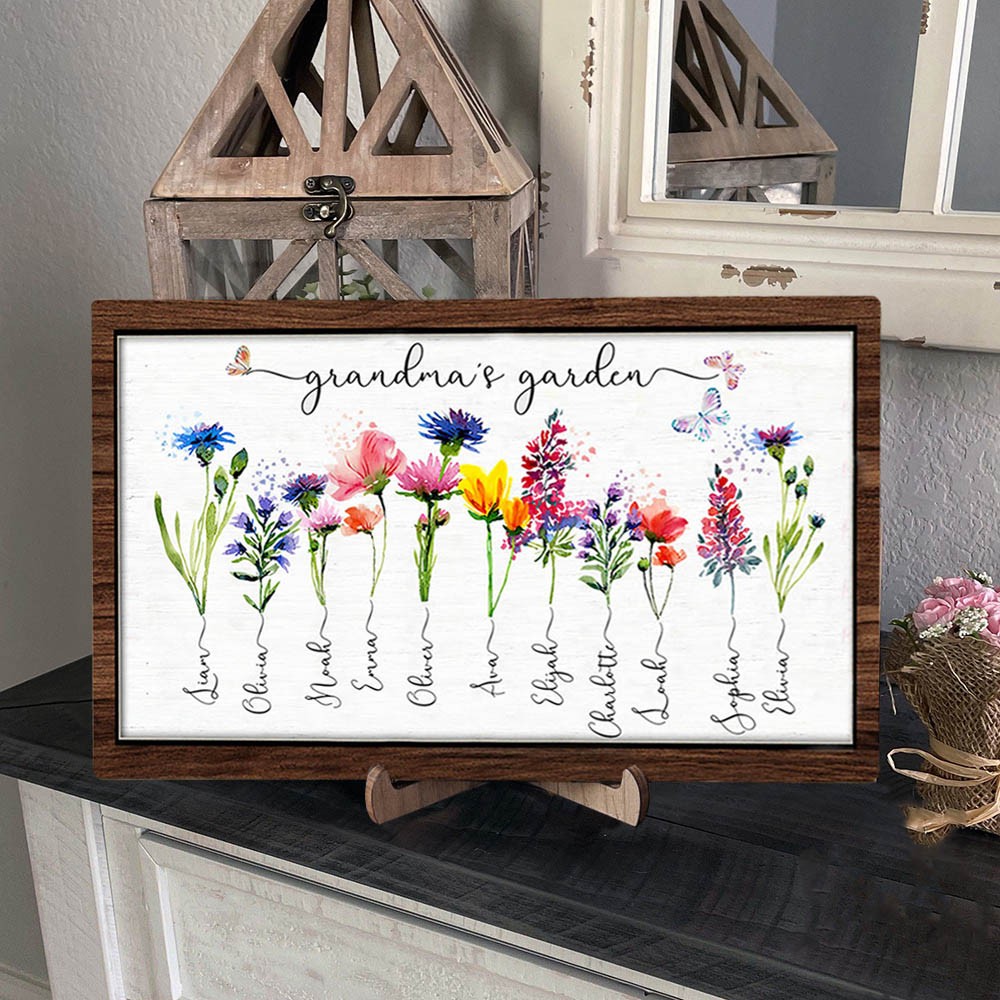 Personalized Grandma's Garden Wood Sign Home Wall Decor For Mother's Day Gift