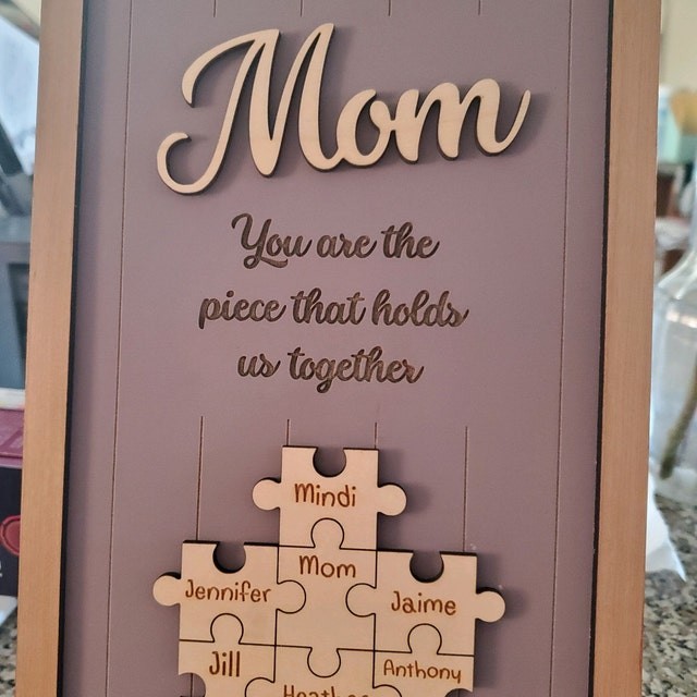 Mom Puzzle Pieces Personalized Engraved Wood Sign Home Wall Decor For Mothers Day Gift