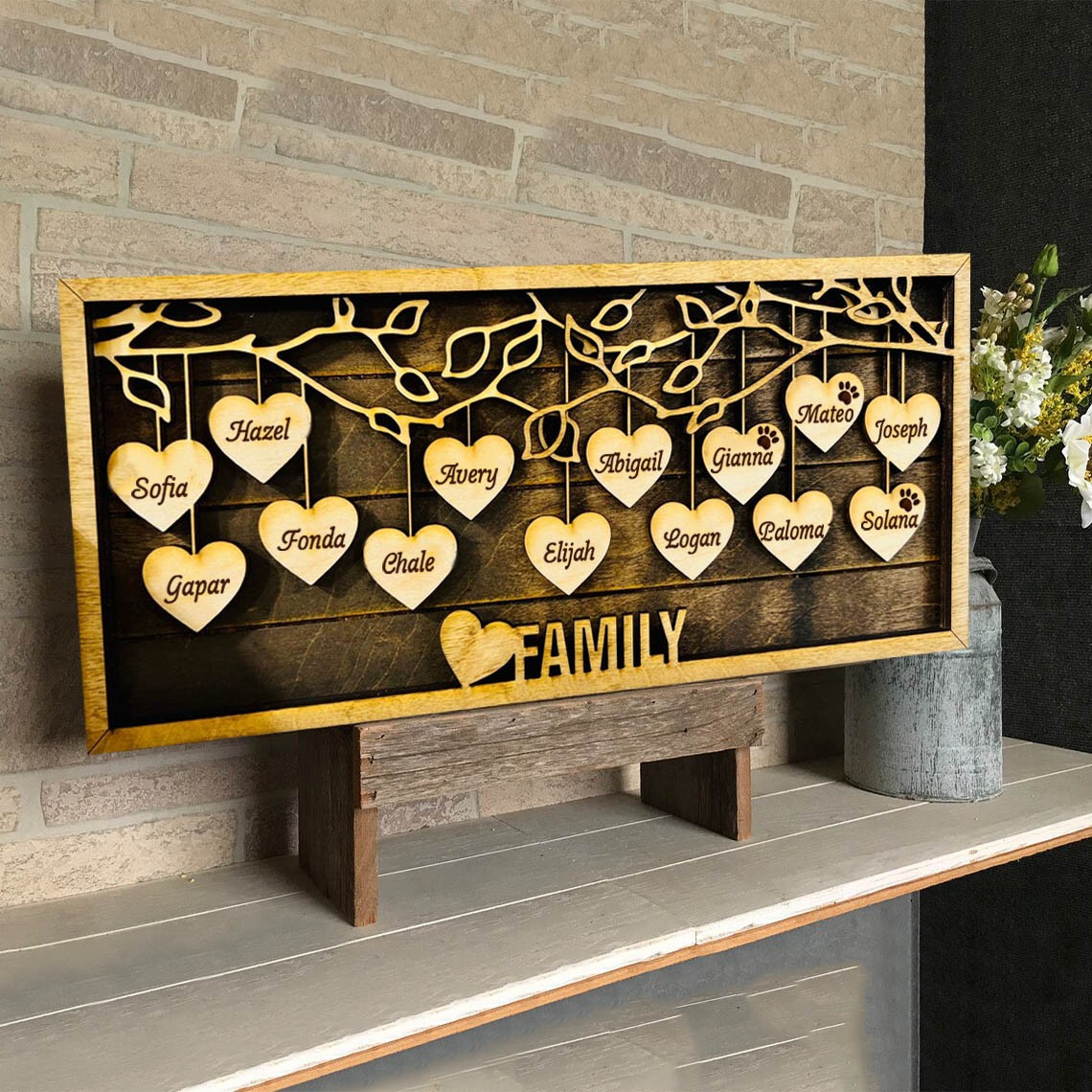 Personalized Wood Family Tree Sign With Name Engraved Home Decor For Mother's Day Love Grows Here